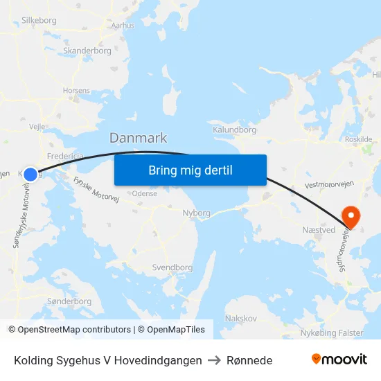 Kolding Sygehus V Hovedindgangen to Rønnede map