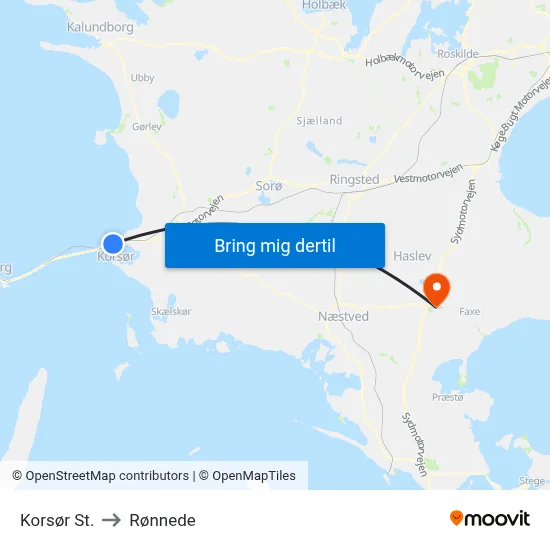 Korsør St. to Rønnede map