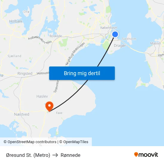 Øresund St. (Metro) to Rønnede map
