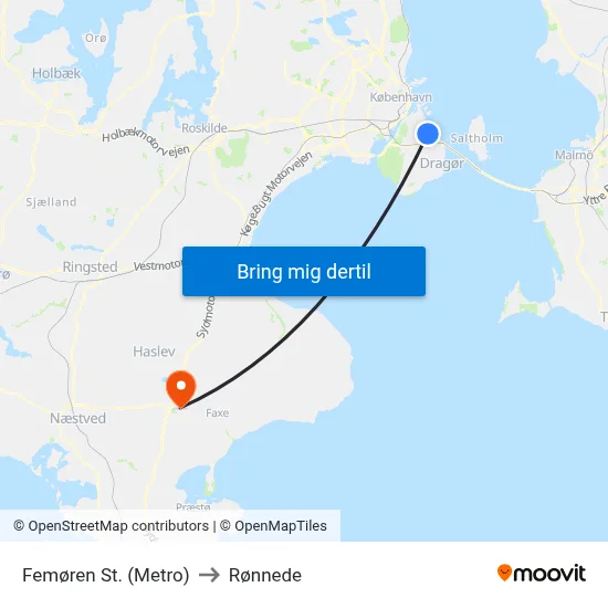 Femøren St. (Metro) to Rønnede map