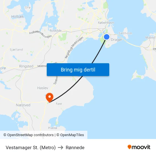 Vestamager St. (Metro) to Rønnede map