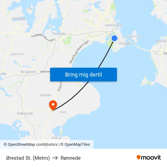Ørestad St. (Metro) to Rønnede map