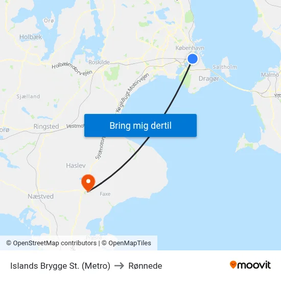 Islands Brygge St. (Metro) to Rønnede map