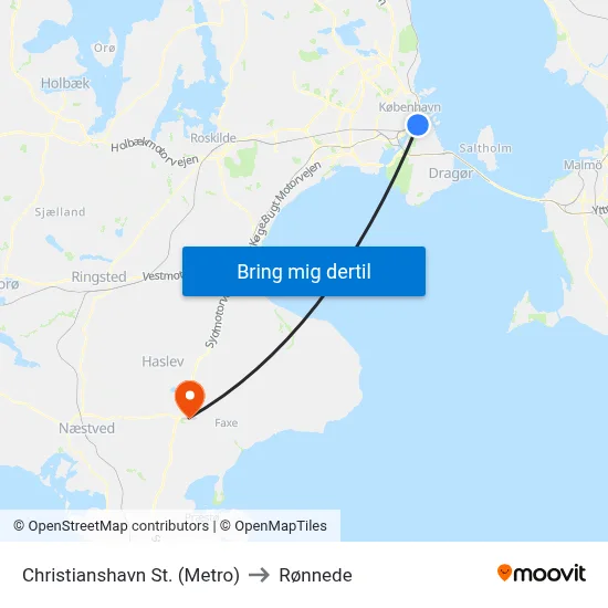 Christianshavn St. (Metro) to Rønnede map