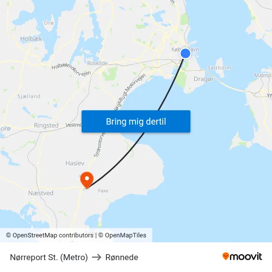 Nørreport St. (Metro) to Rønnede map