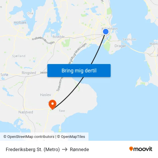 Frederiksberg St. (Metro) to Rønnede map
