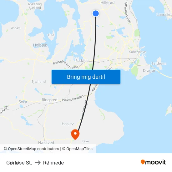 Gørløse St. to Rønnede map