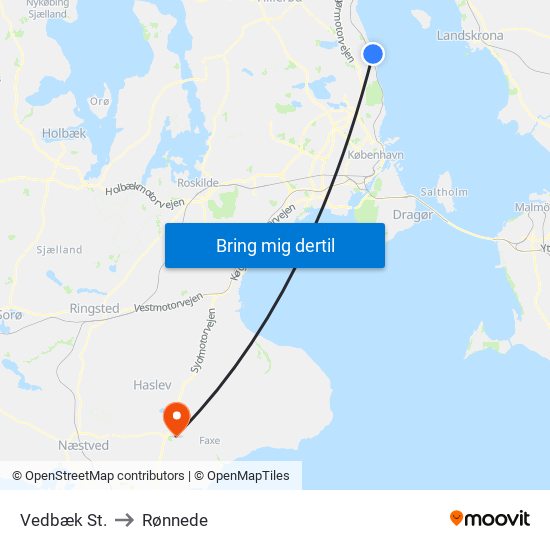 Vedbæk St. to Rønnede map