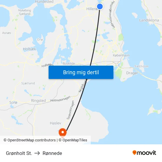 Grønholt St. to Rønnede map