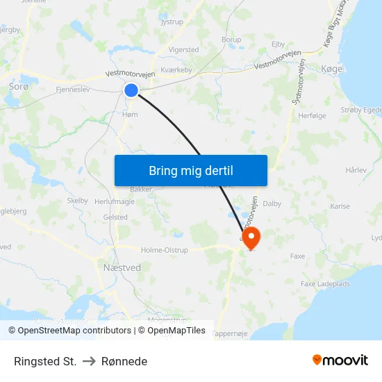Ringsted St. to Rønnede map