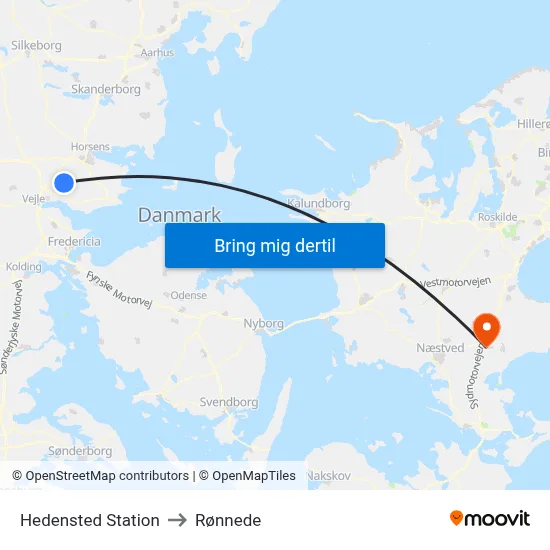 Hedensted Station to Rønnede map