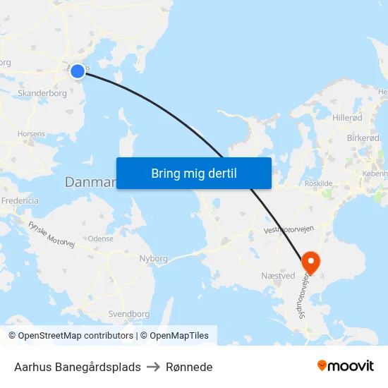 Aarhus Banegårdsplads to Rønnede map