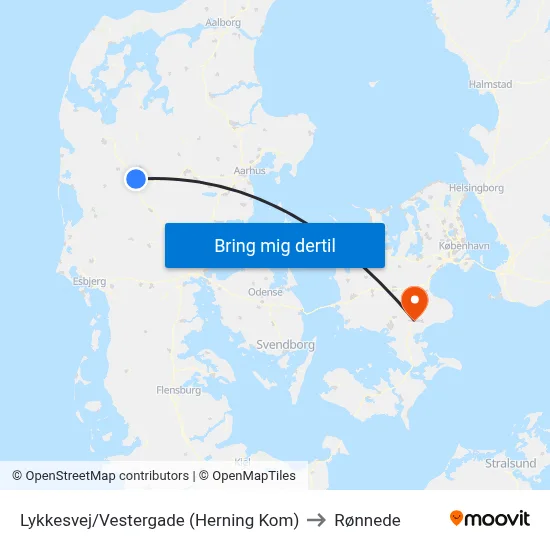 Lykkesvej/Vestergade (Herning Kom) to Rønnede map