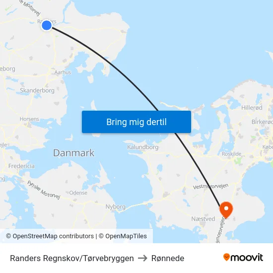 Randers Regnskov/Tørvebryggen to Rønnede map