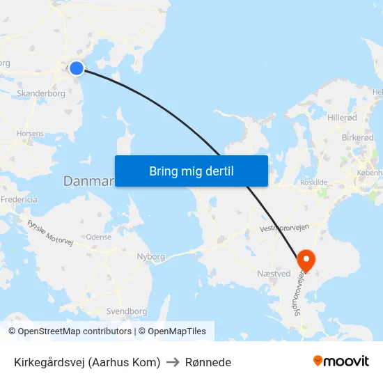 Kirkegårdsvej (Aarhus Kom) to Rønnede map
