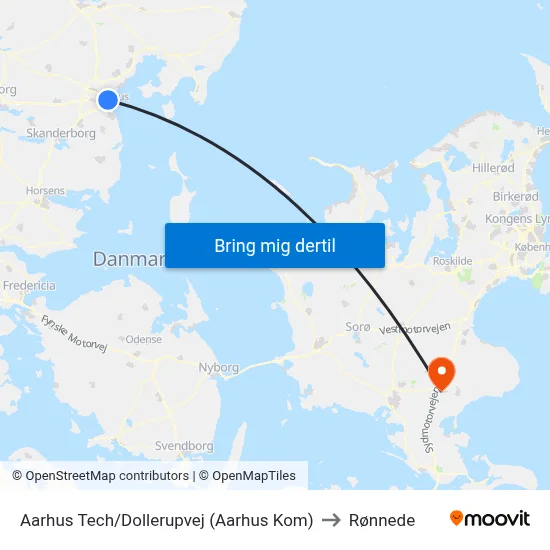 Aarhus Tech/Dollerupvej (Aarhus Kom) to Rønnede map