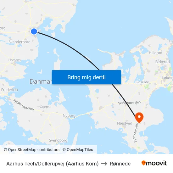 Aarhus Tech/Dollerupvej (Aarhus Kom) to Rønnede map