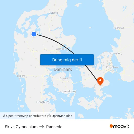 Skive Gymnasium to Rønnede map