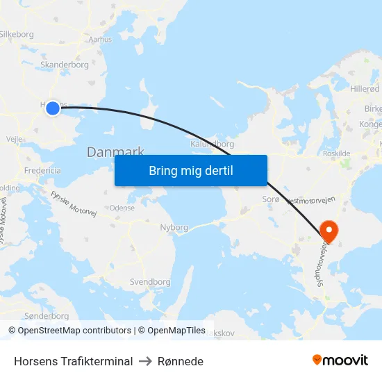 Horsens Trafikterminal to Rønnede map