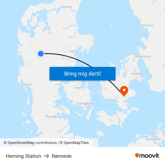 Herning Station to Rønnede map