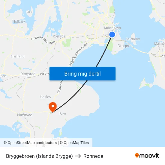 Bryggebroen (Islands Brygge) to Rønnede map
