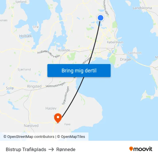 Bistrup Trafikplads to Rønnede map