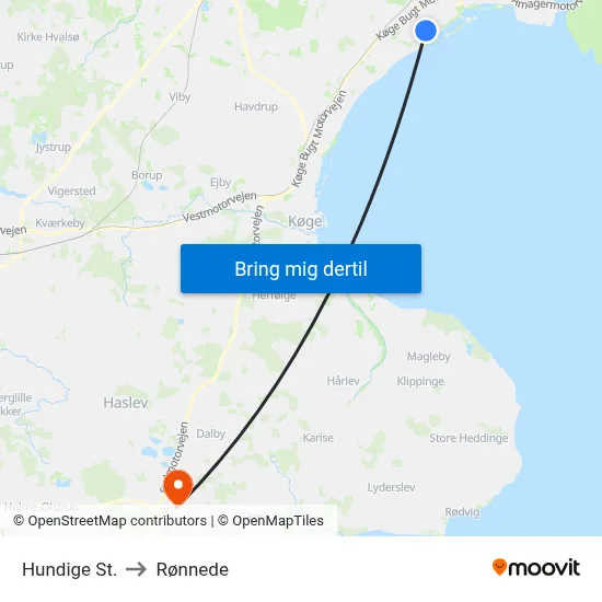 Hundige St. to Rønnede map
