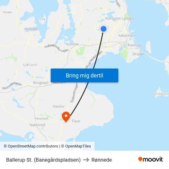 Ballerup St. (Banegårdspladsen) to Rønnede map
