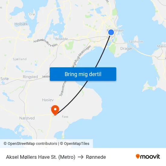 Aksel Møllers Have St. (Metro) to Rønnede map