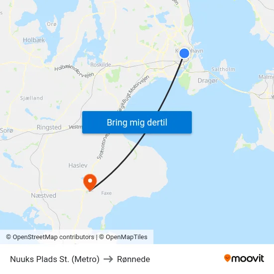 Nuuks Plads St. (Metro) to Rønnede map