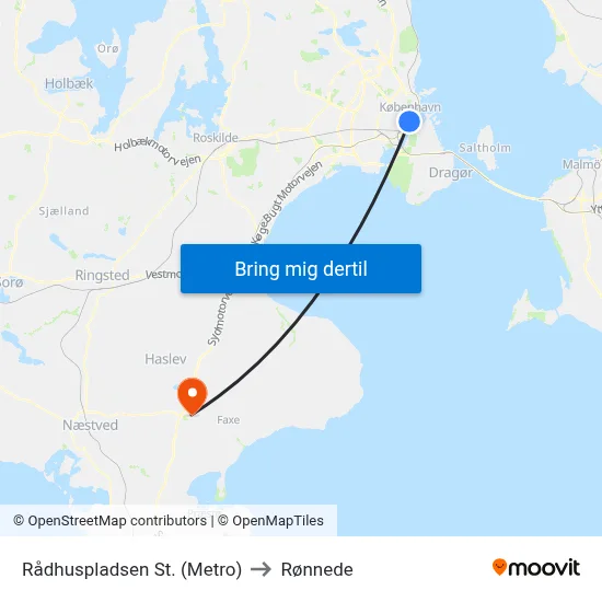 Rådhuspladsen St. (Metro) to Rønnede map