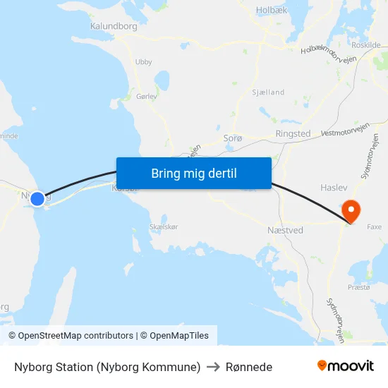 Nyborg Station (Nyborg Kommune) to Rønnede map