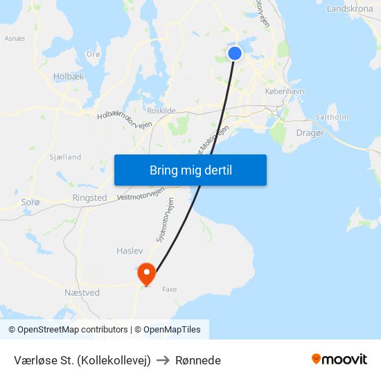 Værløse St. (Kollekollevej) to Rønnede map