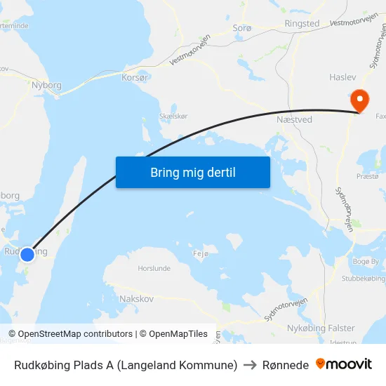 Rudkøbing Plads A (Langeland Kommune) to Rønnede map
