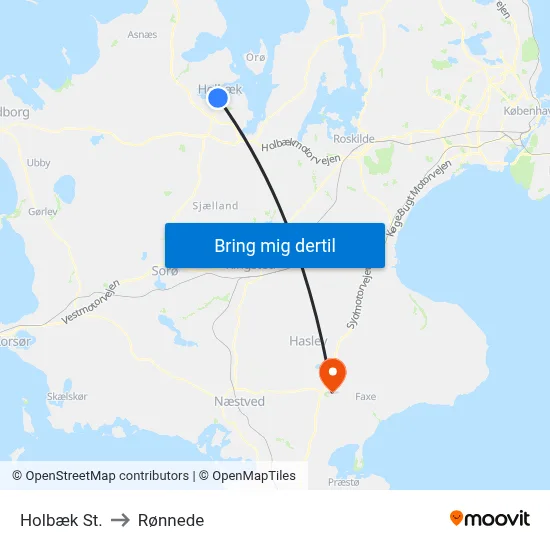 Holbæk St. to Rønnede map