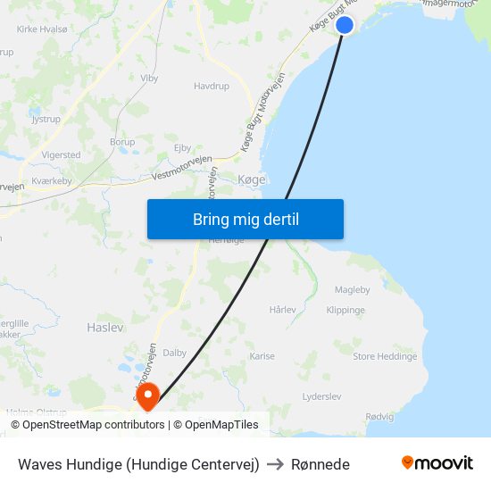 Waves Hundige (Hundige Centervej) to Rønnede map