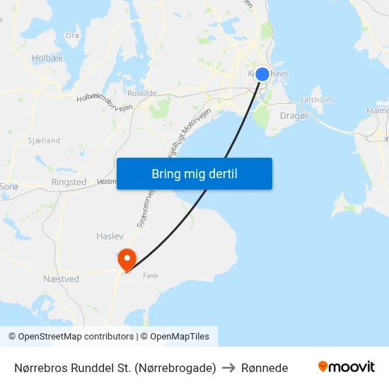Nørrebros Runddel St. (Nørrebrogade) to Rønnede map