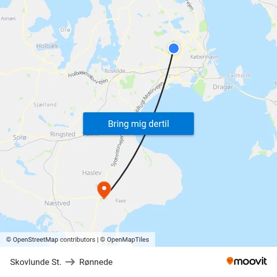Skovlunde St. to Rønnede map