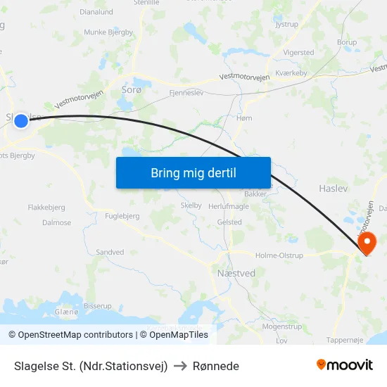 Slagelse St. (Ndr.Stationsvej) to Rønnede map