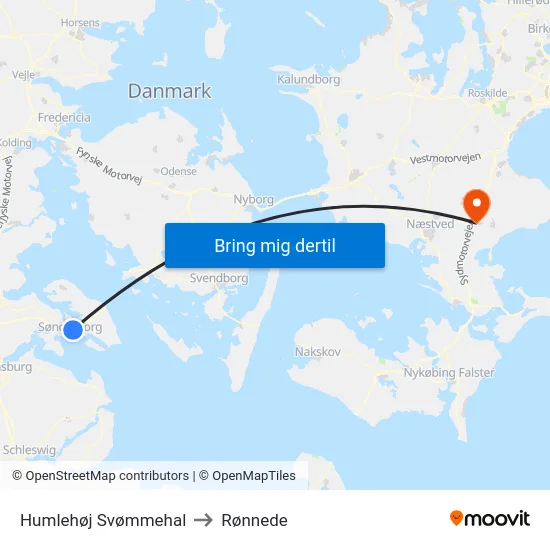 Humlehøj Svømmehal to Rønnede map