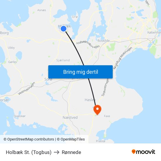 Holbæk St. (Togbus) to Rønnede map