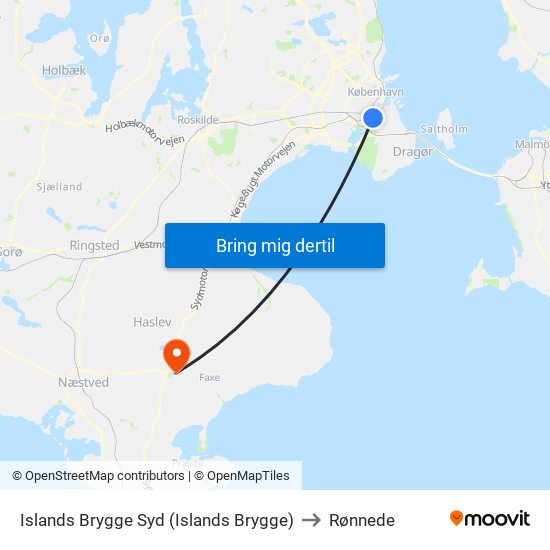 Islands Brygge Syd (Islands Brygge) to Rønnede map