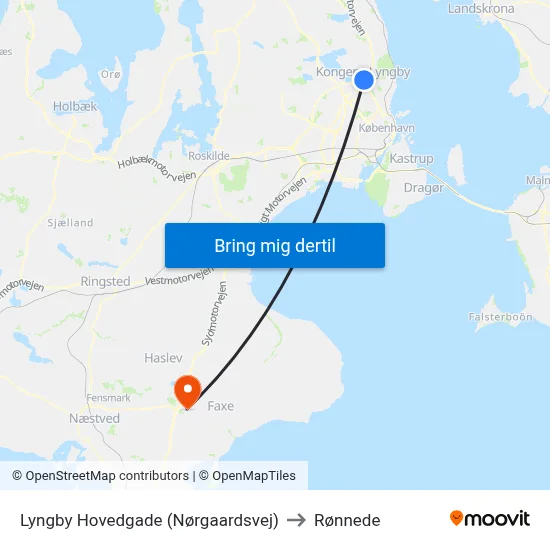 Lyngby Hovedgade (Nørgaardsvej) to Rønnede map