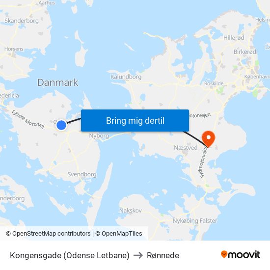 Kongensgade (Odense Letbane) to Rønnede map