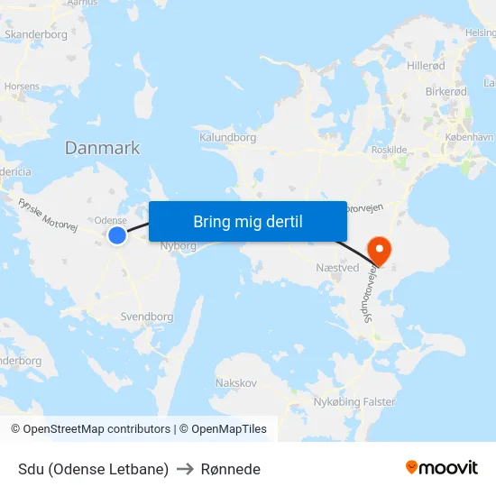 Sdu (Odense Letbane) to Rønnede map