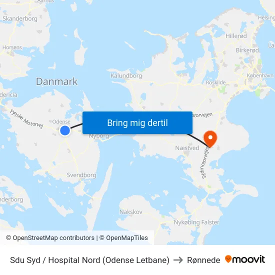 Sdu Syd / Hospital Nord (Odense Letbane) to Rønnede map