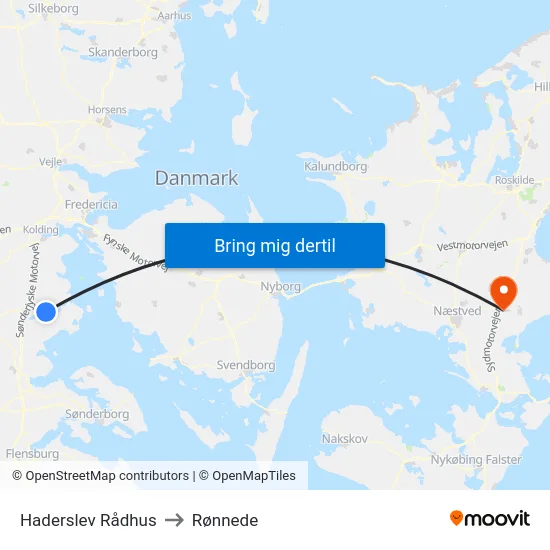 Haderslev Rådhus to Rønnede map