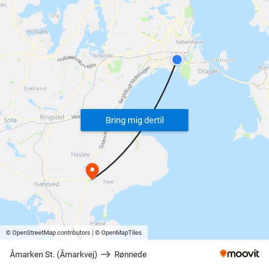 Åmarken St. (Åmarkvej) to Rønnede map