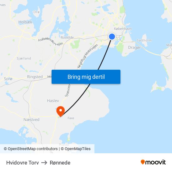 Hvidovre Torv to Rønnede map