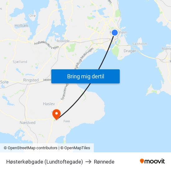 Høsterkøbgade (Lundtoftegade) to Rønnede map